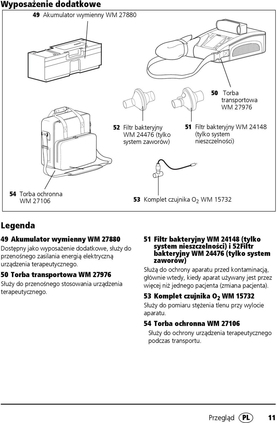 terapeutycznego. 50 Torba transportowa WM 27976 Służy do przenośnego stosowania urządzenia terapeutycznego.