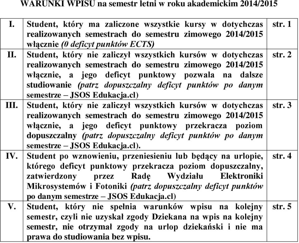 Student, który nie zaliczył wszystkich kursów w dotychczas realizowanych semestrach do semestru zimowego 2014/2015 włącznie, a jego deficyt punktowy pozwala na dalsze studiowanie (patrz dopuszczalny