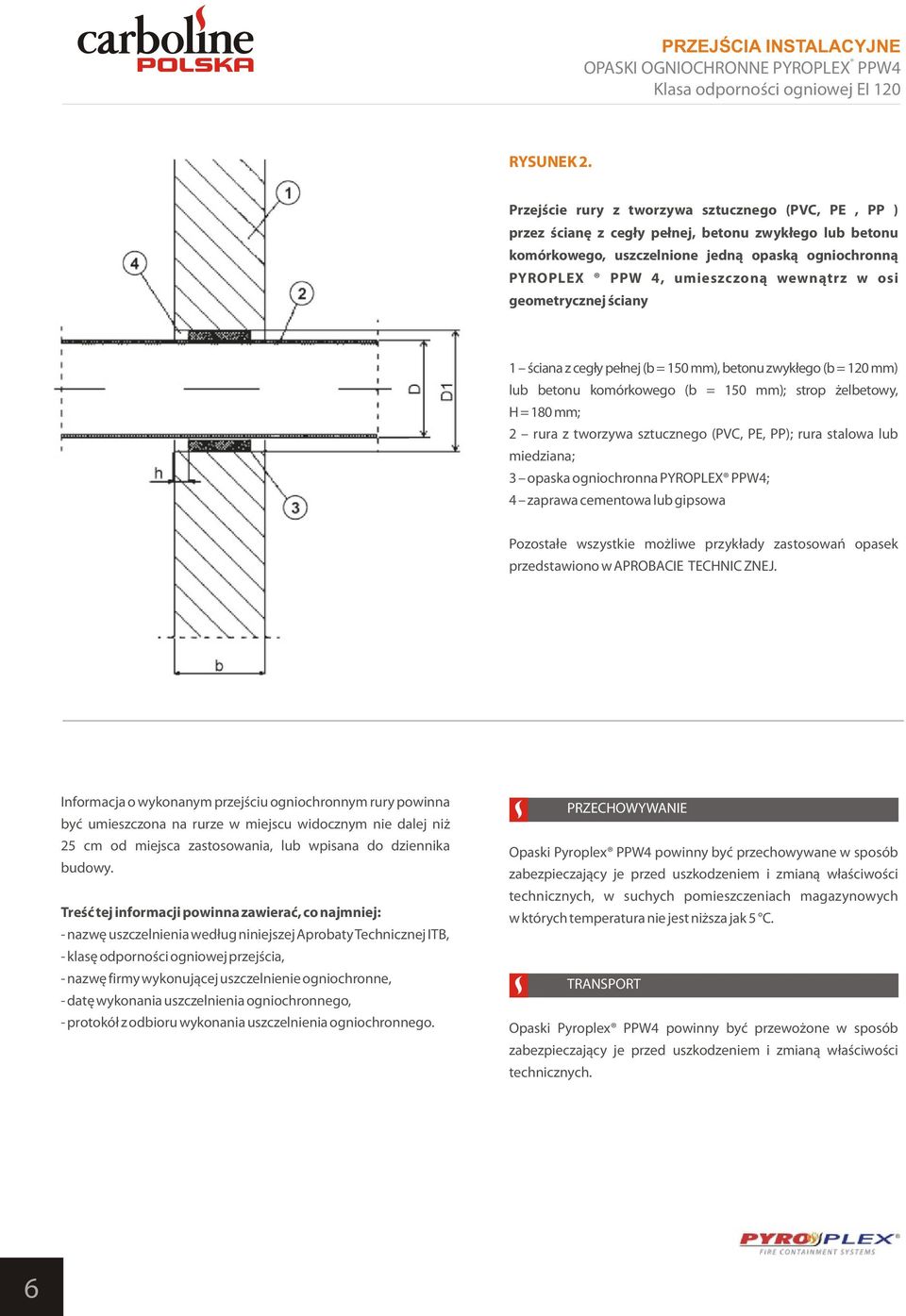 osi geometrycznej ściany 1 ściana z cegły pełnej (b = 150 mm), betonu zwykłego (b = 120 mm) lub betonu komórkowego (b = 150 mm); strop żelbetowy, H = 180 mm; 2 rura z tworzywa sztucznego (PVC, PE,