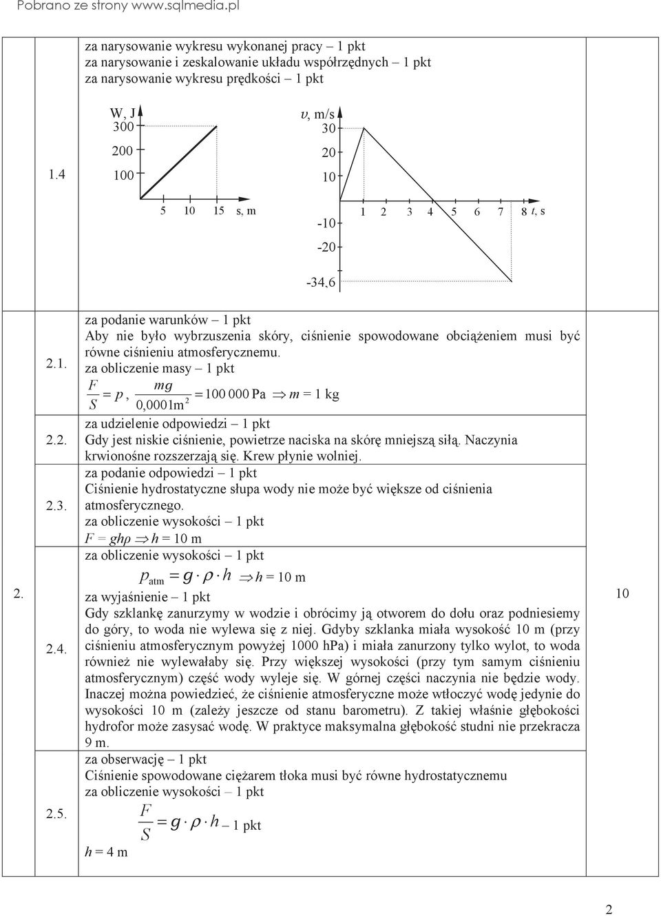 za obliczenie masy pkt F m = p, 0 000 Pa S 0,000m = m = kg za udzielenie odpowiedzi pkt Gdy jest niskie cinienie, powietrze naciska na skór mniejsz sił. Naczynia krwionone rozszerzaj si.