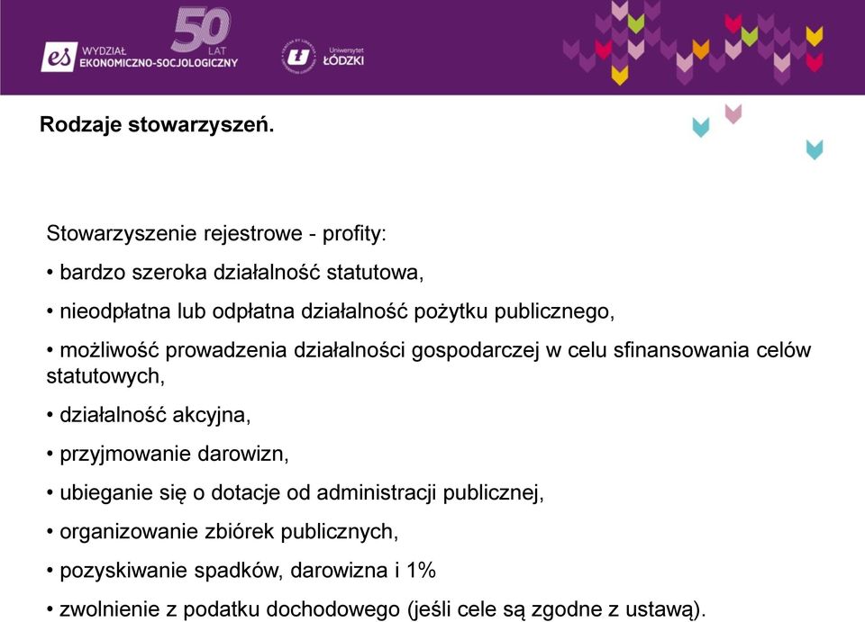 publicznego, możliwość prowadzenia działalności gospodarczej w celu sfinansowania celów statutowych, działalność