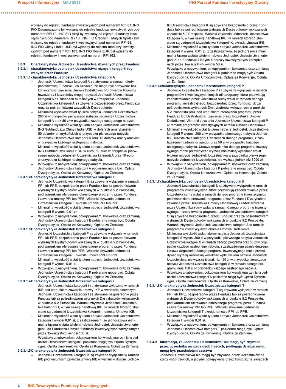 ING FIO Średnich i Małych Spółek był wpisany do rejestru funduszy inwestycyjnych pod numerem RFi 99. ING FIO Chiny i Indie USD był wpisany do rejestru funduszy inwestycyjnych pod numerem RFi 163.