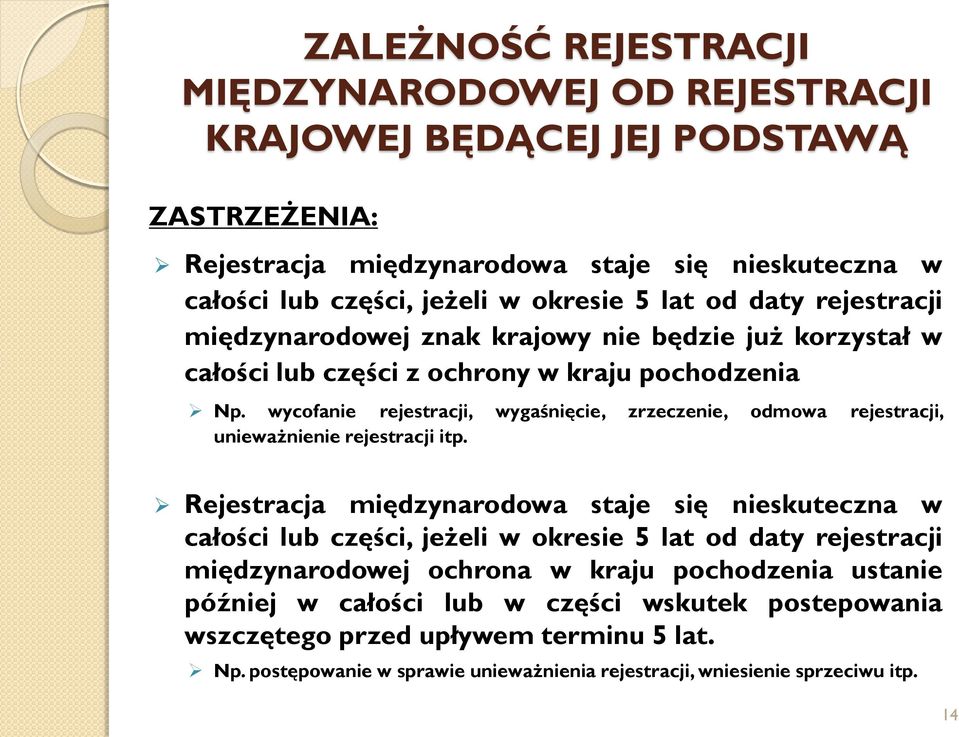 wycofanie rejestracji, wygaśnięcie, zrzeczenie, odmowa rejestracji, unieważnienie rejestracji itp.