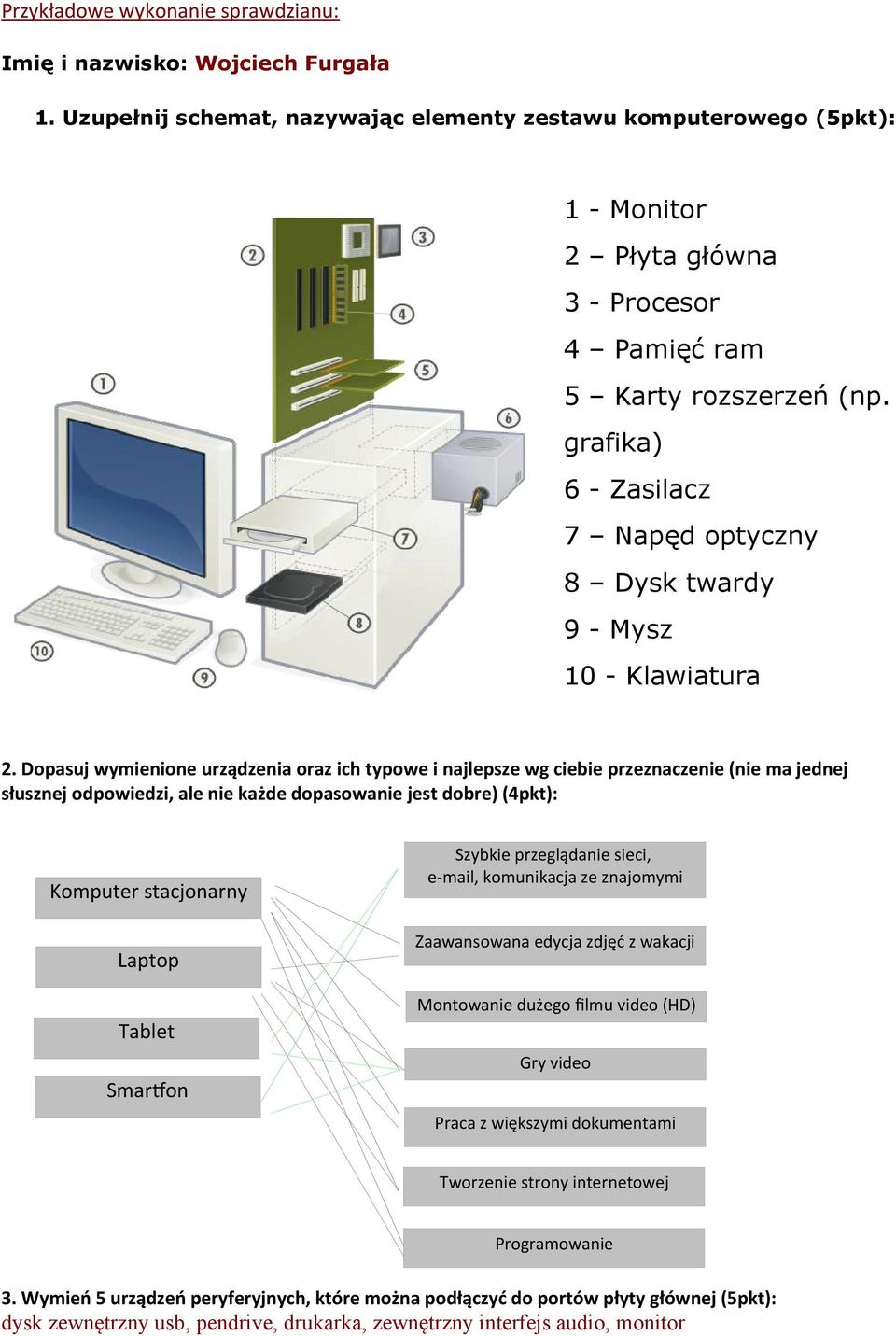 Zadanie4. Sprawdzian z informatyki dla Gimnazjum z zagadnień: budowa  komputera i sieci komputerowej - PDF Free Download