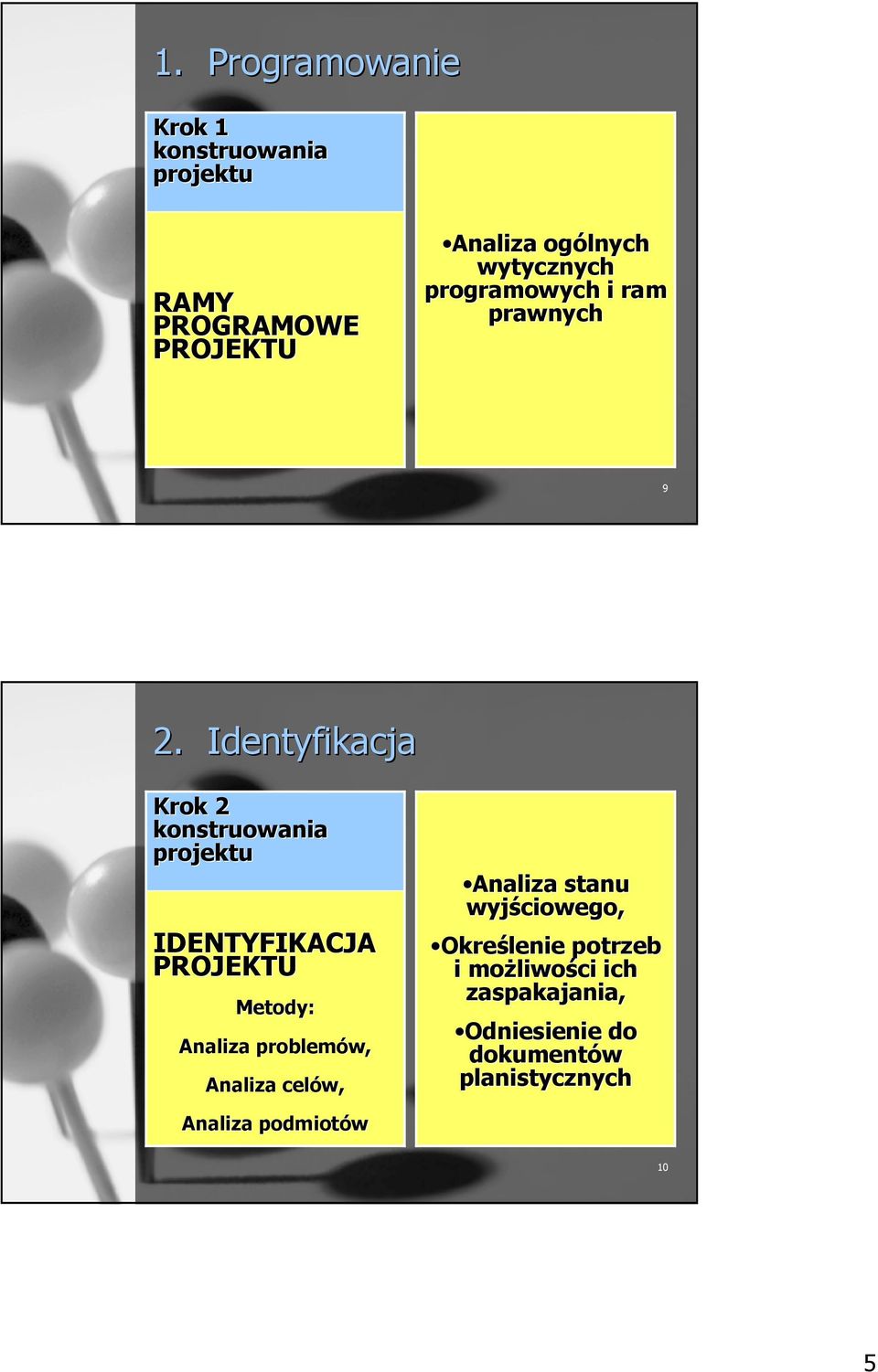 Identyfikacja Krok 2 konstruowania projektu IDENTYFIKACJA PROJEKTU Metody: Analiza problemów,