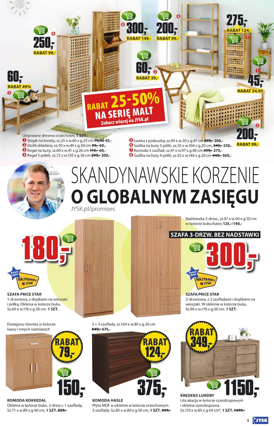 55 x w.0 x g.0 cm, 9,-,K omoda 5 szuflad, sz.7 x w.97 x g.0 cm 99,- 75, Szafka na buty półki, sz.55 x w.0 x g.0 cm 9,- 00,- 00,- 99,- SKANDYNAWSKIE KORZENIE O GLOBALNYM ZASIĘGU JYSK.