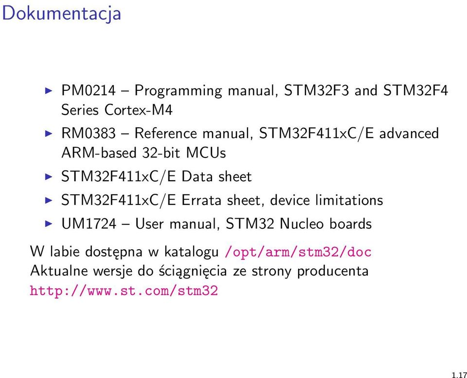 Errata sheet, device limitations UM1724 User manual, STM32 Nucleo boards W labie dostępna w