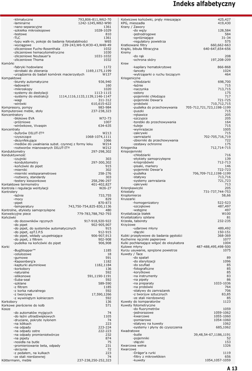 -fabryki hodowlane 1172 -skrobaki do zbierania 1169,1175,1199 -urządzenia do badań komórek macierzystych W137 Kompaktowe -biurety automatyczne 936,940 -ładowarki 160 -mikroskopy 1020 -systemy do