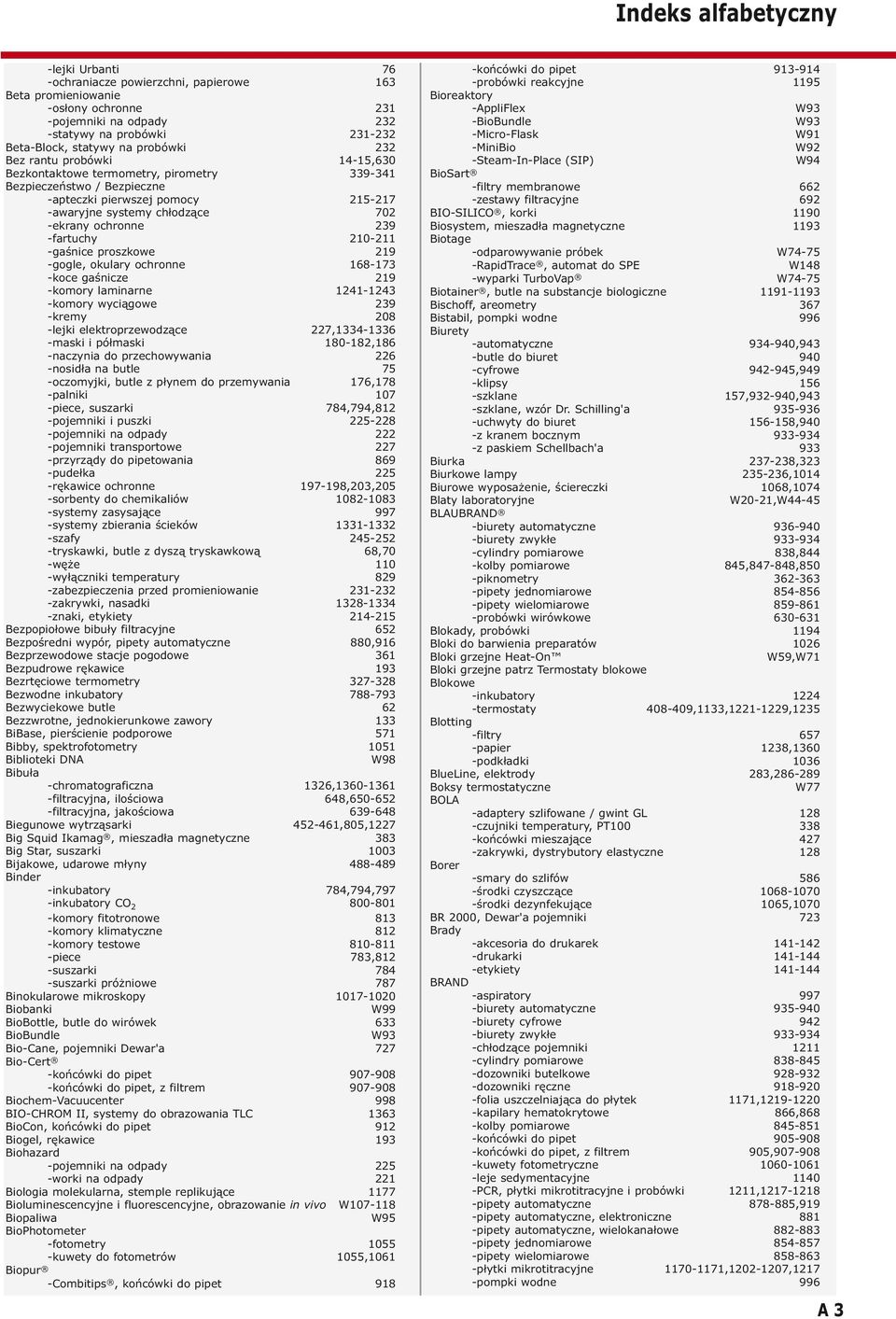 239 -fartuchy 210-211 -gaśnice proszkowe 219 -gogle, okulary ochronne 168-173 -koce gaśnicze 219 -komory laminarne 1241-1243 -komory wyciągowe 239 -kremy 208 -lejki elektroprzewodzące 227,1334-1336
