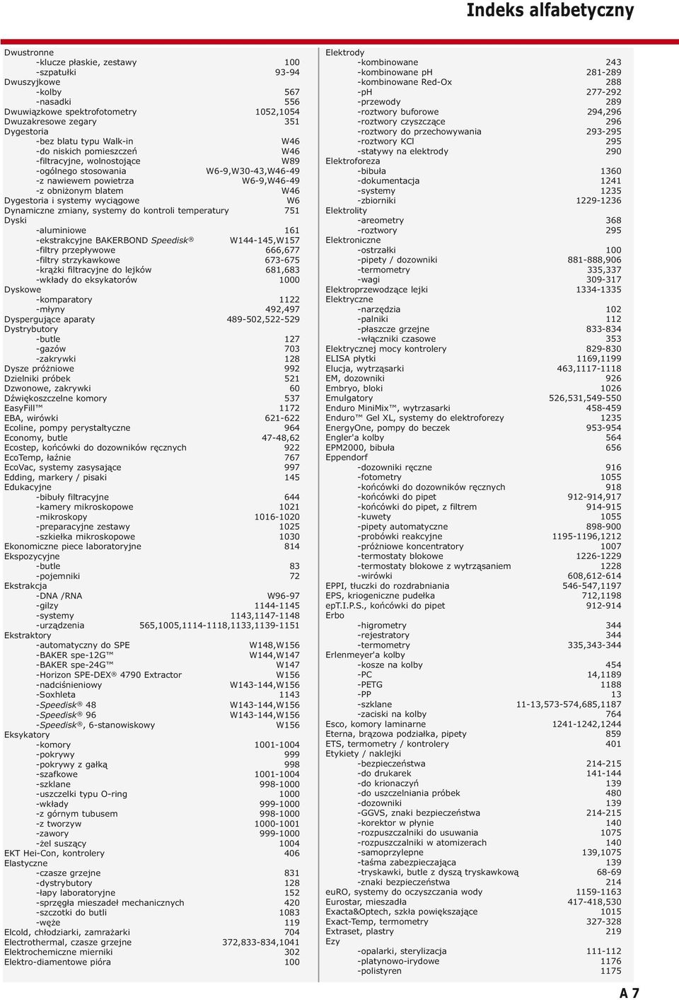 wyciągowe W6 Dynamiczne zmiany, systemy do kontroli temperatury 751 Dyski -aluminiowe 161 -ekstrakcyjne BAKERBOND Speedisk W144-145,W157 -filtry przepływowe 666,677 -filtry strzykawkowe 673-675