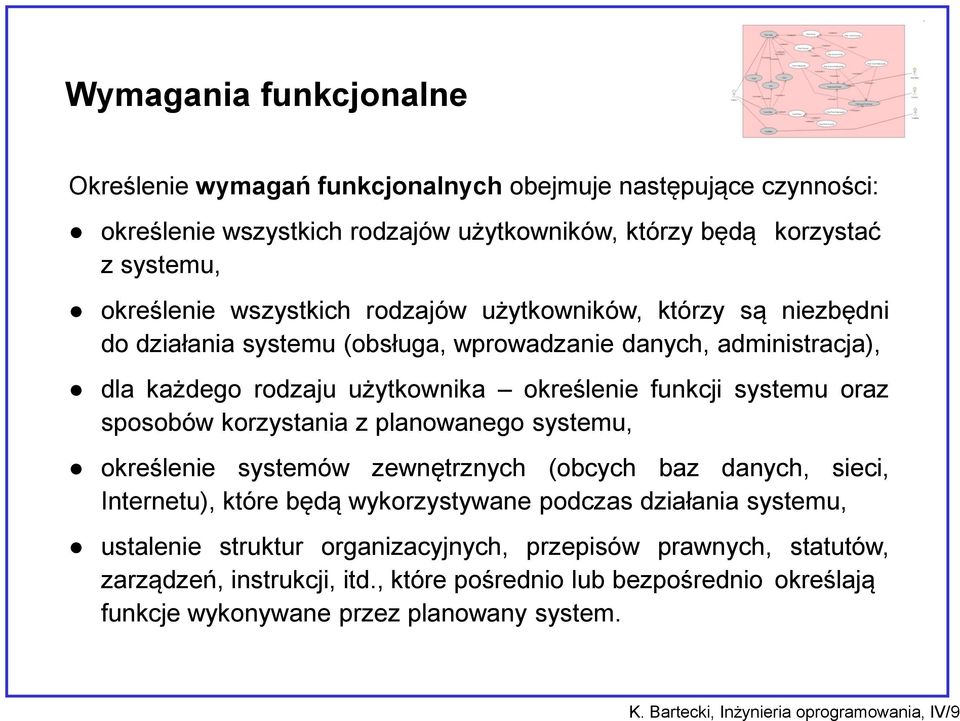 korzystania z planowanego systemu, określenie systemów zewnętrznych (obcych baz danych, sieci, Internetu), które będą wykorzystywane podczas działania systemu, ustalenie struktur