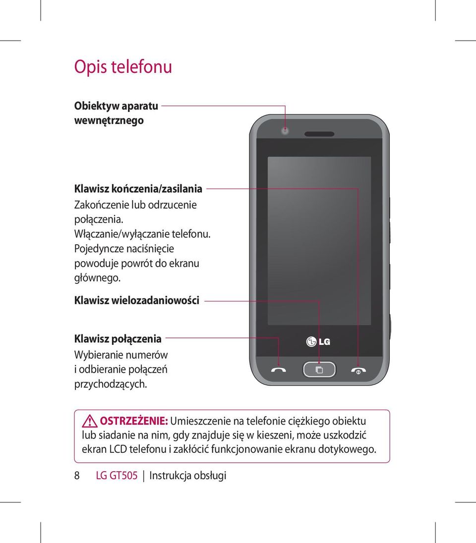 Klawisz wielozadaniowości Klawisz połączenia Wybieranie numerów i odbieranie połączeń przychodzących.
