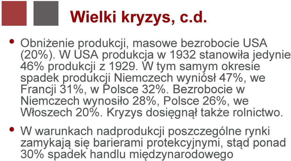 W tym samym okresie spadek produkcji Niemczech wyniósł 47%, we Francji 31%, w Polsce 32%.