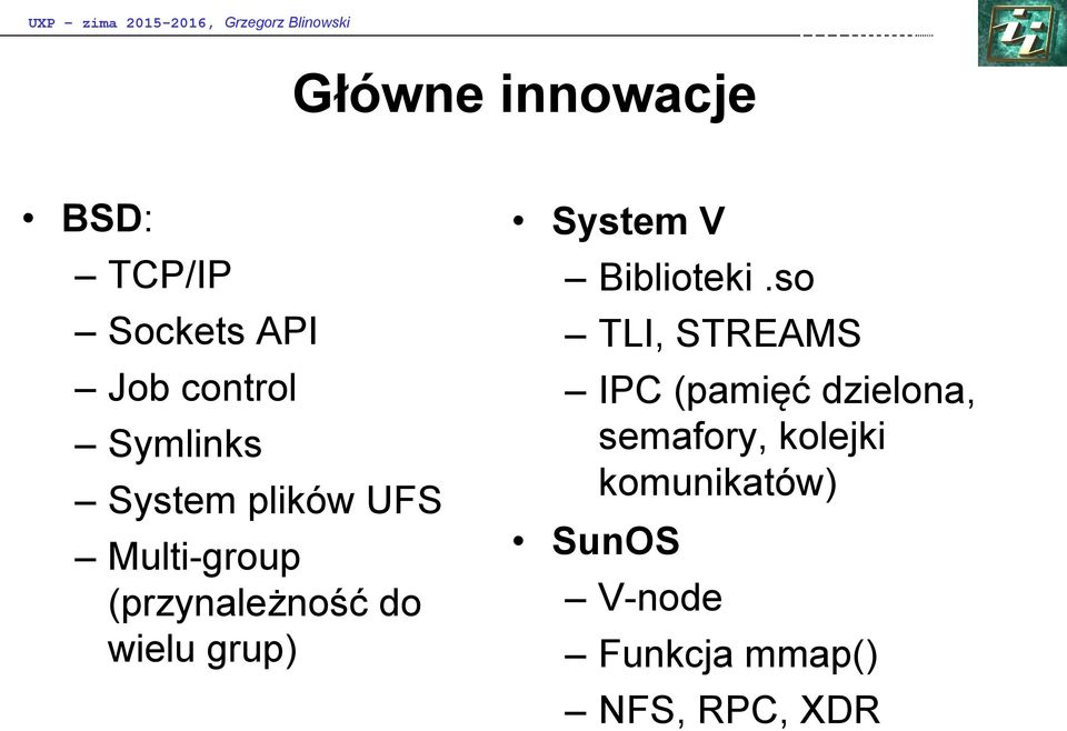 (przynależność do wielu grup) System V Biblioteki.