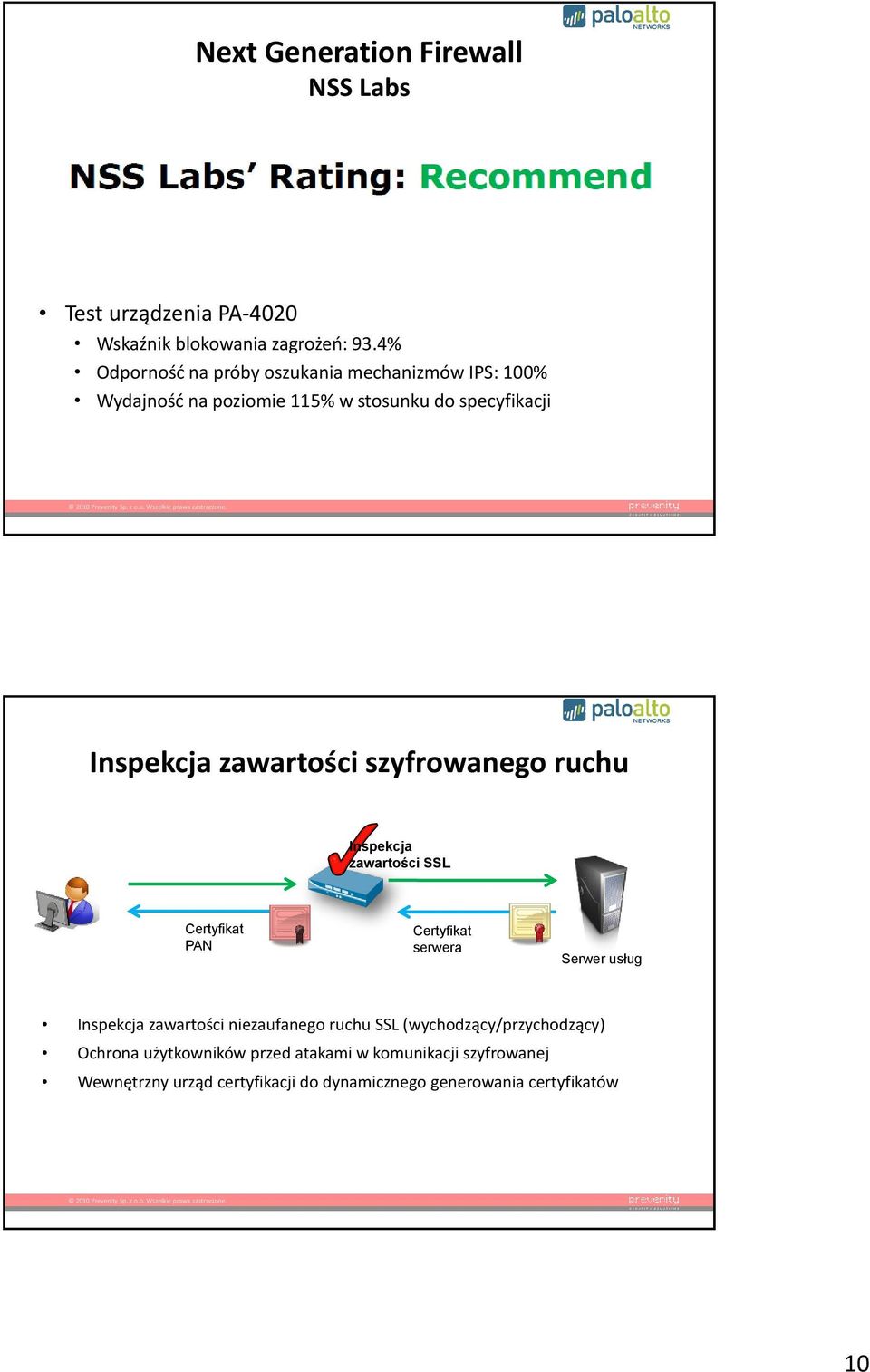 szyfrowanego ruchu Inspekcja zawartości SSL Certyfikat PAN Certyfikat serwera Serwer usług Inspekcja zawartości niezaufanego