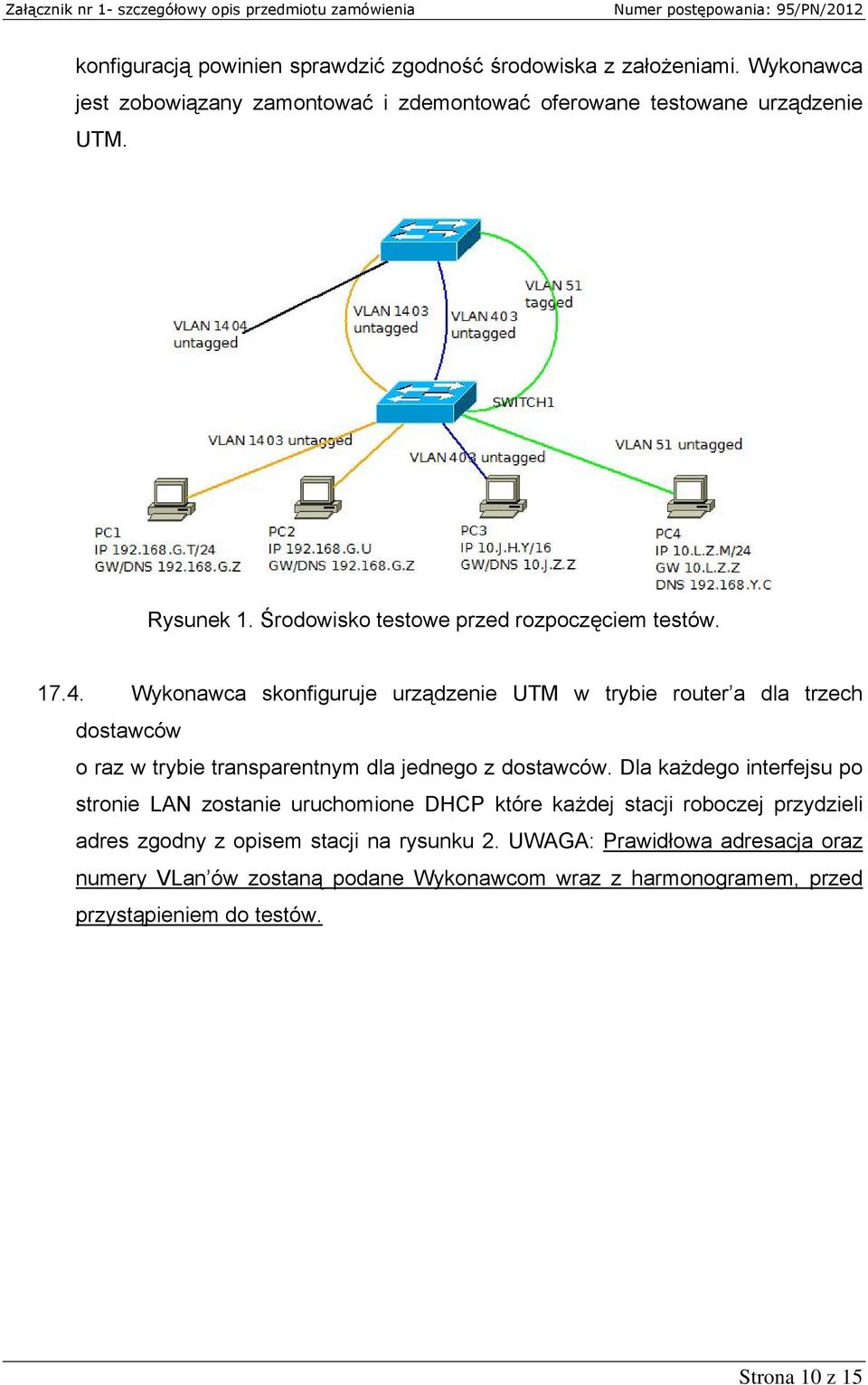 Wykonawca skonfiguruje urządzenie UTM w trybie router a dla trzech dostawców o raz w trybie transparentnym dla jednego z dostawców.