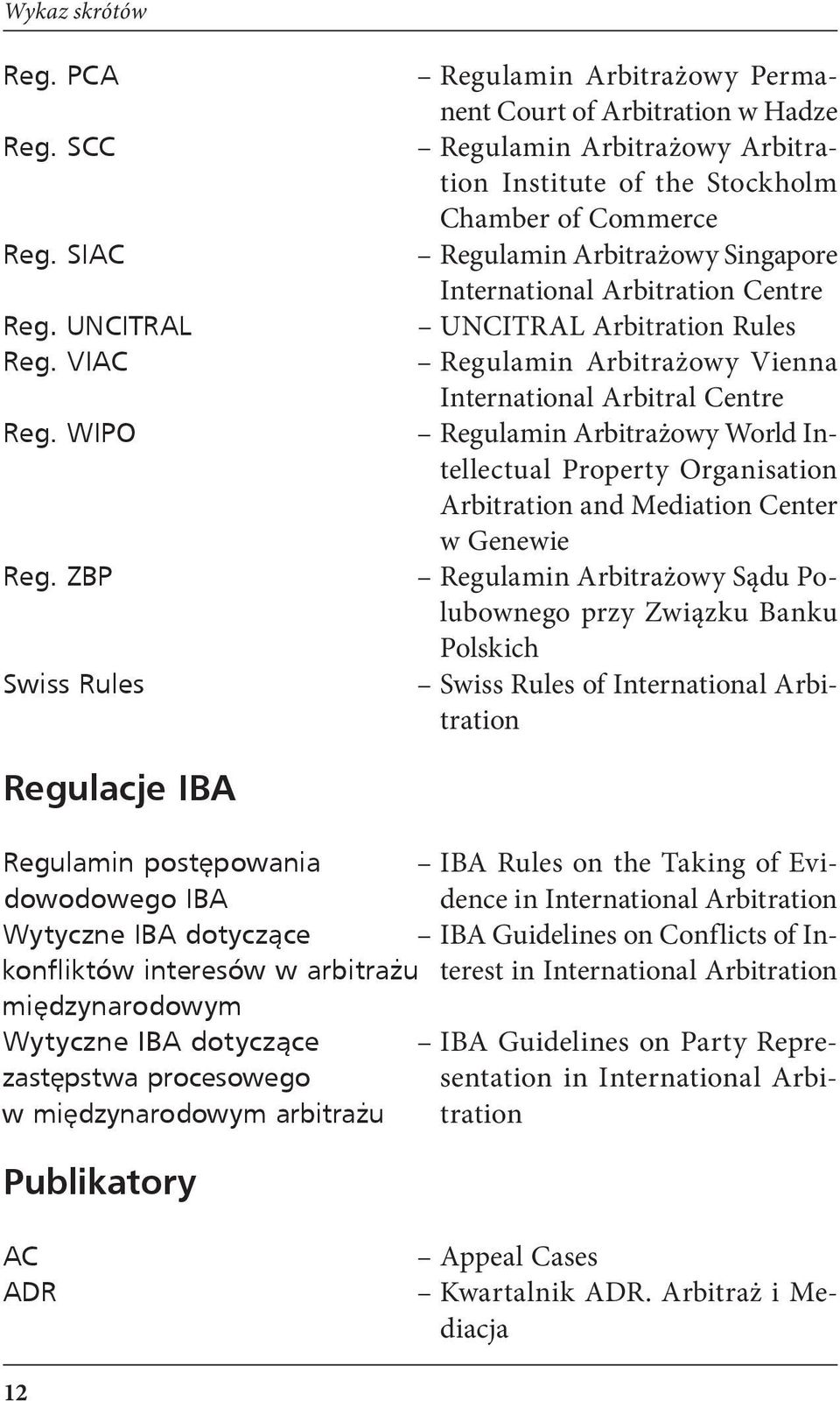 International Arbitration Centre UNCITRAL Arbitration Rules Regulamin Arbitrażowy Vienna International Arbitral Centre Regulamin Arbitrażowy World Intellectual Property Organisation Arbitration and