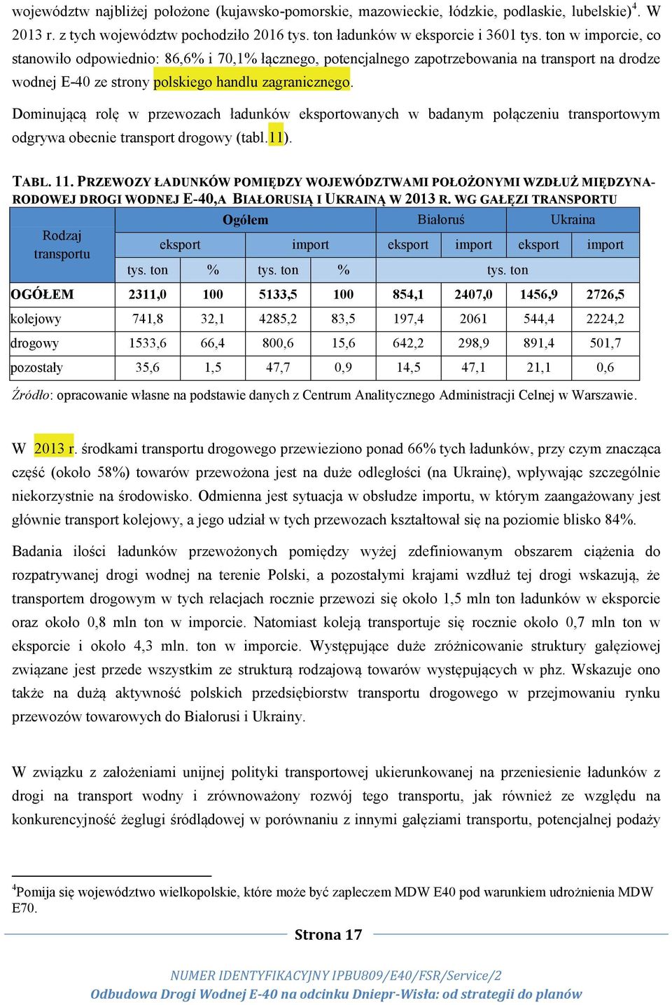 Dominującą rolę w przewozach ładunków eksportowanych w badanym połączeniu transportowym odgrywa obecnie transport drogowy (tabl.11). TABL. 11.