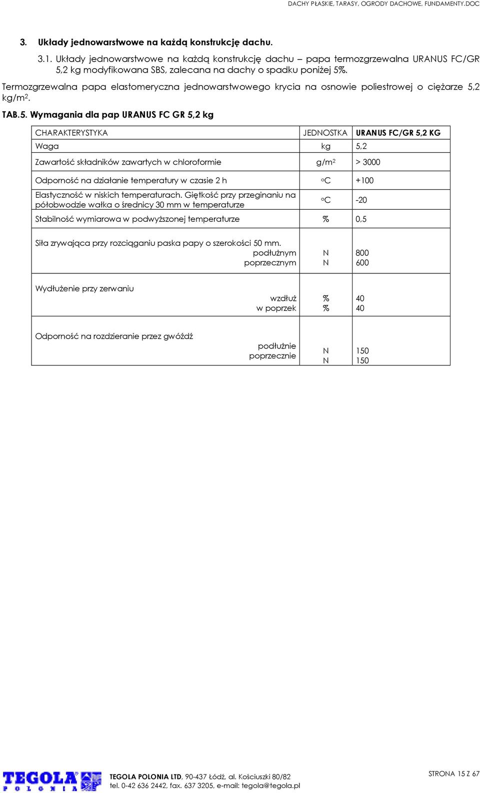 Termozgrzewalna papa elastomeryczna jednowarstwowego krycia na osnowie poliestrowej o ciężarze 5,