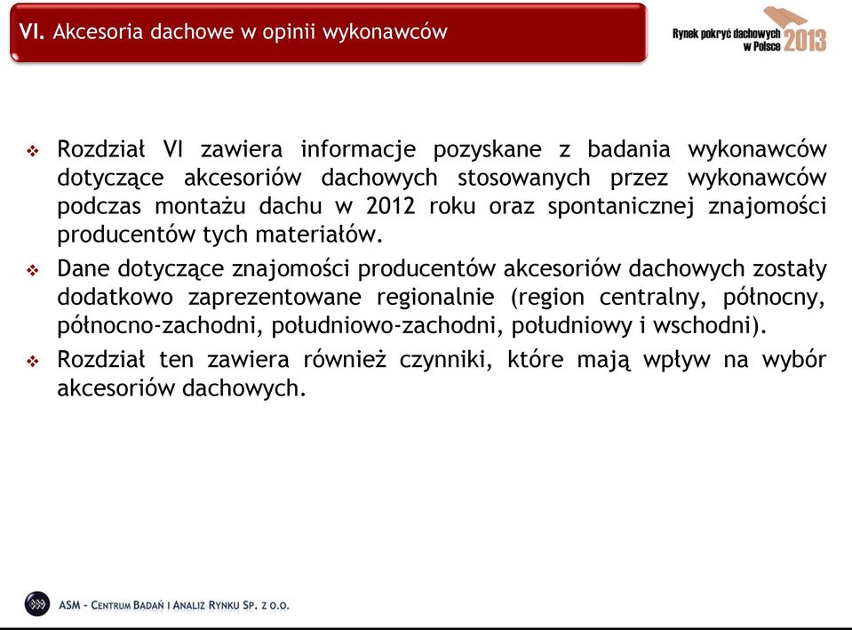 Dane dotyczące znajomości producentów akcesoriów dachowych zostały dodatkowo zaprezentowane regionalnie (region centralny, północny,