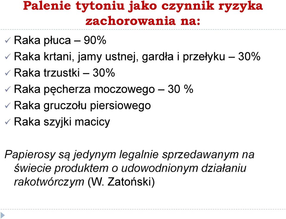 % Raka gruczołu piersiowego Raka szyjki macicy Papierosy są jedynym legalnie