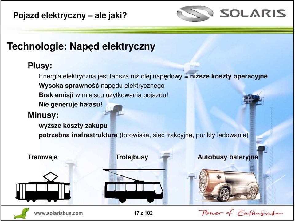 operacyjne Wysoka sprawność napędu elektrycznego Brak emisji w miejscu użytkowania pojazdu!