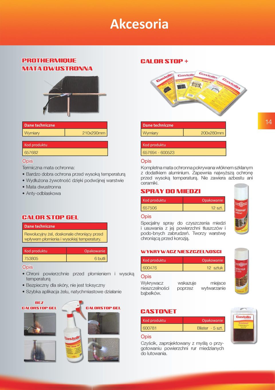 Nie zawiera azbestu ani ceramiki. SPRAY DO MIEDZI 657506 12 szt. CALOR STOP GEL Rewolucyjny żel, doskonale chroniący przed wpływem płomienia i wysokiej temperatury.