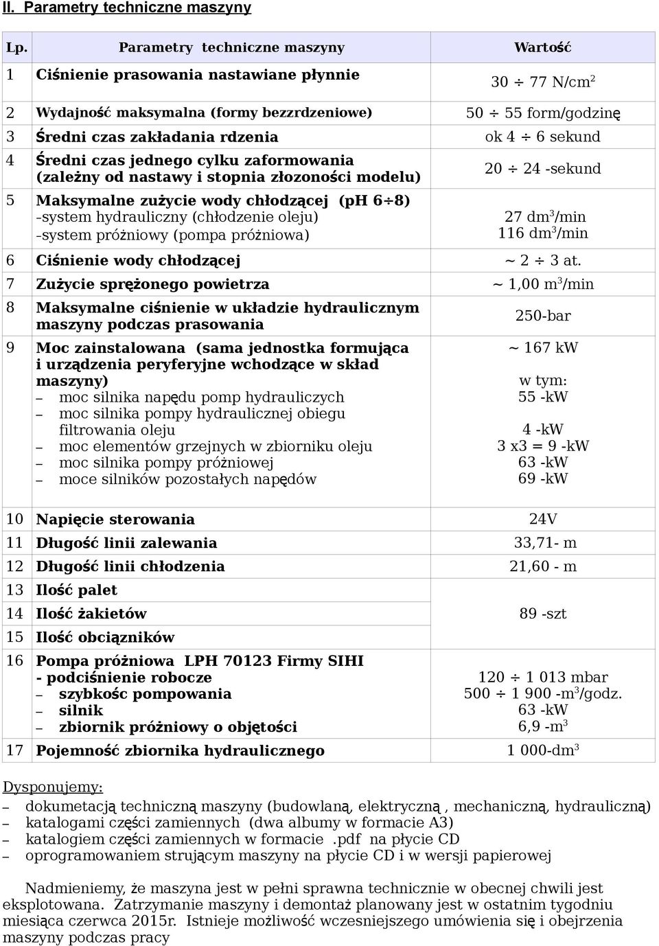 zaformowania (zależny od nastawy i stopnia złozoności modelu) 20 24 -sekund 5 Maksymalne zużycie wody chłodzącej (ph 6 8) system hydrauliczny (chłodzenie oleju) system próżniowy (pompa próżniowa) 6