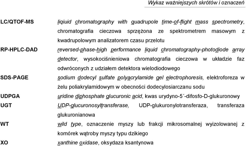 udziałem detektora wielodiodowego SDS-PAGE sodium dodecyl sulfate polyacrylamide gel electrophoresis, elektroforeza w żelu poliakrylamidowym w obecności dodecylosiarczanu sodu UDPGA uridine