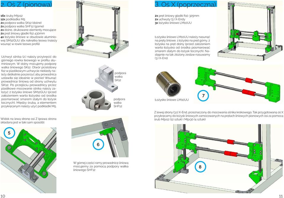 liniowe w obudowie aluminiowej SM12GUU 16x nakrętka teowa (należy wsunąć w rowki teowe profili) Uchwyt silnika (2.