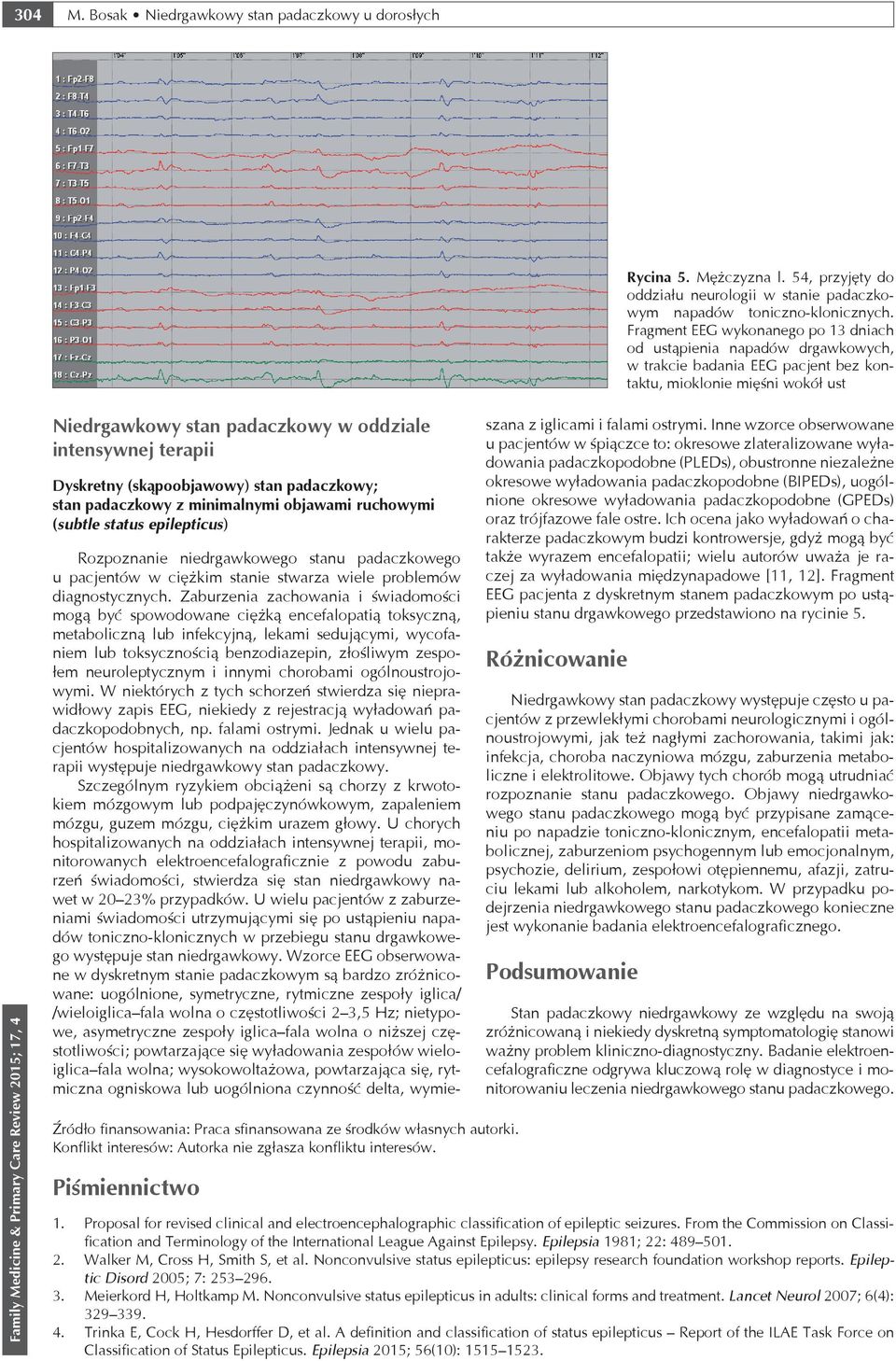 terapii Dyskretny (skąpoobjawowy) stan padaczkowy; stan padaczkowy z minimalnymi objawami ruchowymi (subtle status epilepticus) Rozpoznanie niedrgawkowego stanu padaczkowego u pacjentów w ciężkim