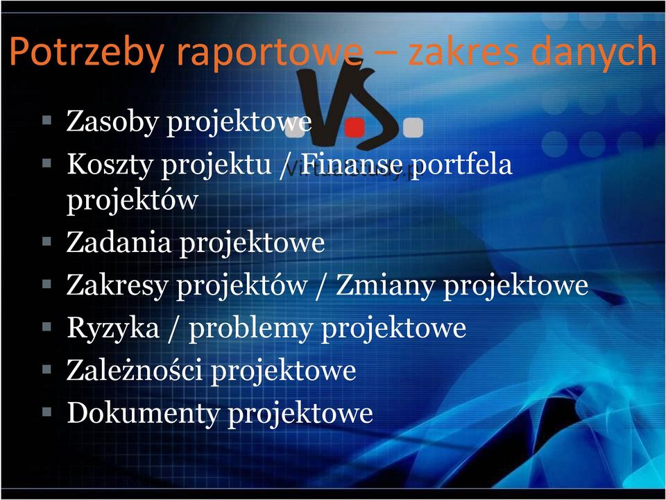 projektowe Zakresy projektów / Zmiany projektowe Ryzyka