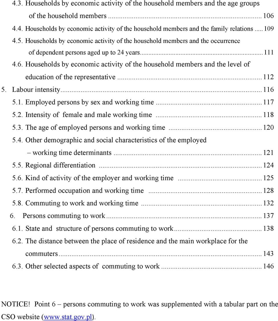 Households by economic activity of the household members and the level of education of the representative... 112 5. Labour intensity... 116 5.1. Employed persons by sex and working time... 117 5.2. Intensity of female and male working time.