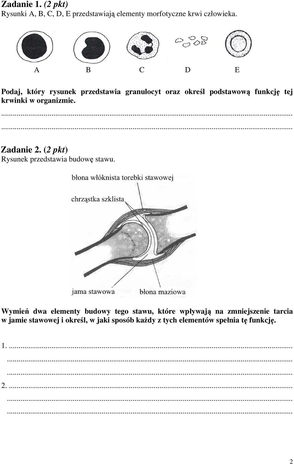 Zadanie 2. (2 pkt) Rysunek przedstawia budowę stawu.