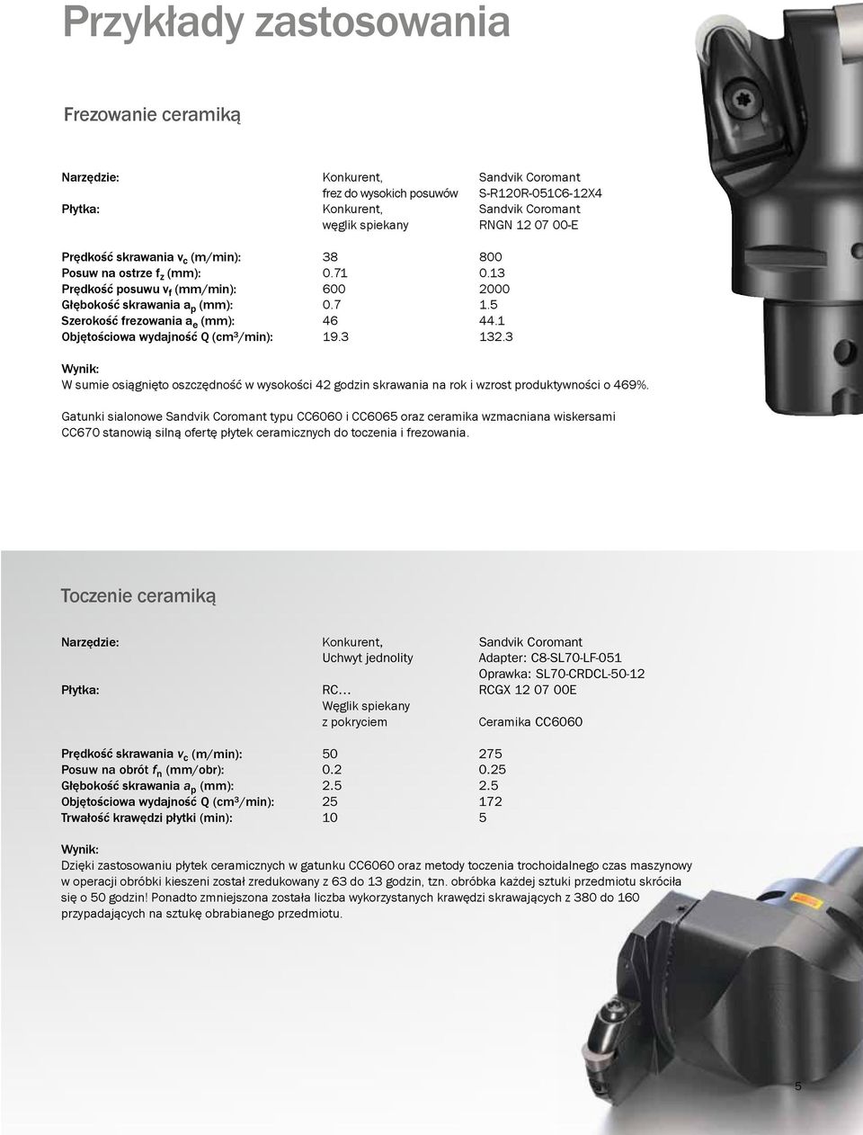 1 Objętościowa wydajność Q (cm 3 /min): 19.3 132.3 Wynik: W sumie osiągnięto oszczędność w wysokości 42 godzin skrawania na rok i wzrost produktywności o 469%.