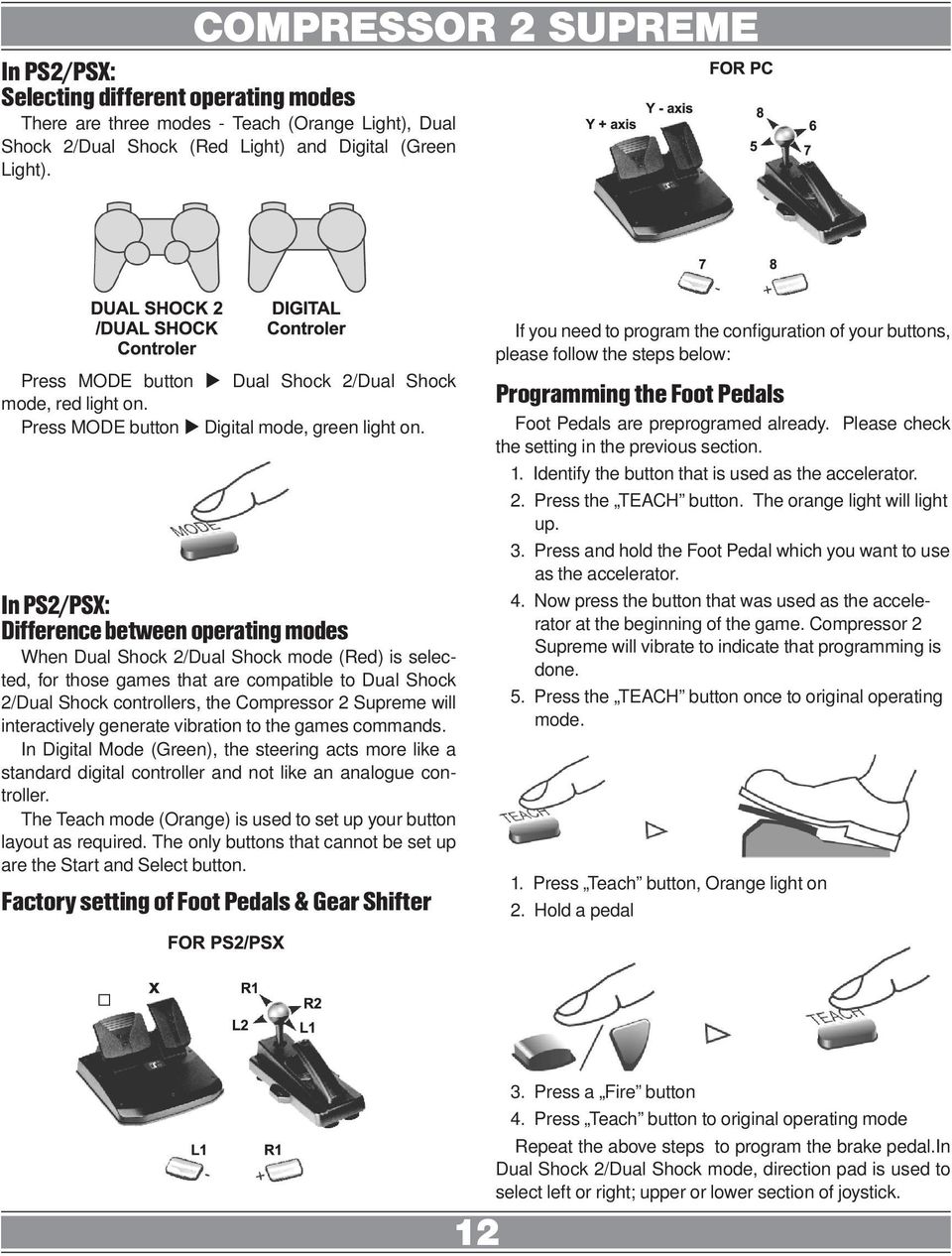 In PS2/PSX: Difference between operating modes When Dual Shock 2/Dual Shock mode (Red) is selected, for those games that are compatible to Dual Shock 2/Dual Shock controllers, the Compressor 2