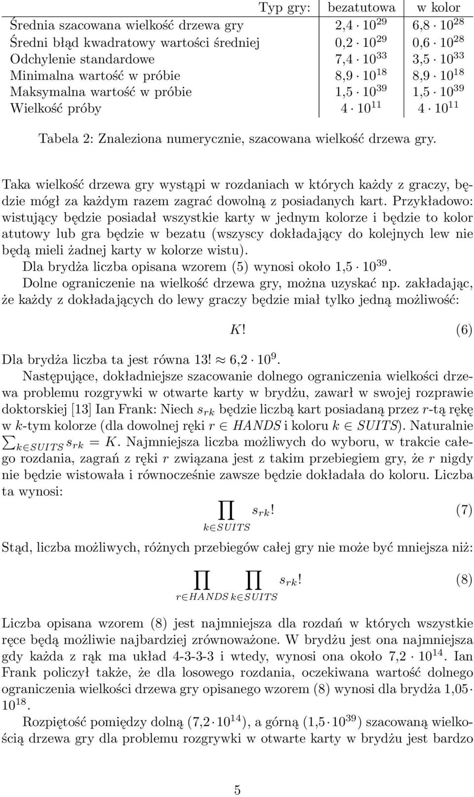 Taka wielkość drzewa gry wystąpi w rozdaniach w których każdy z graczy, będzie mógł za każdym razem zagrać dowolną z posiadanych kart.