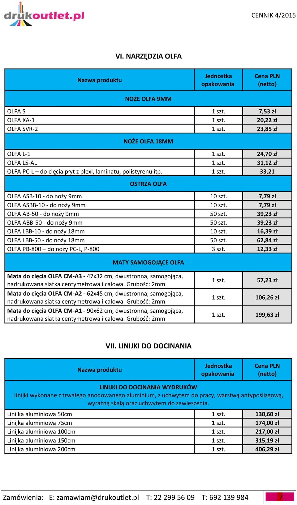 7,79 zł OLFA AB-50 - do noży 9mm 50 szt. 39,23 zł OLFA ABB-50 - do noży 9mm 50 szt. 39,23 zł OLFA LBB-10 - do noży 18mm 10 szt. 16,39 zł OLFA LBB-50 - do noży 18mm 50 szt.