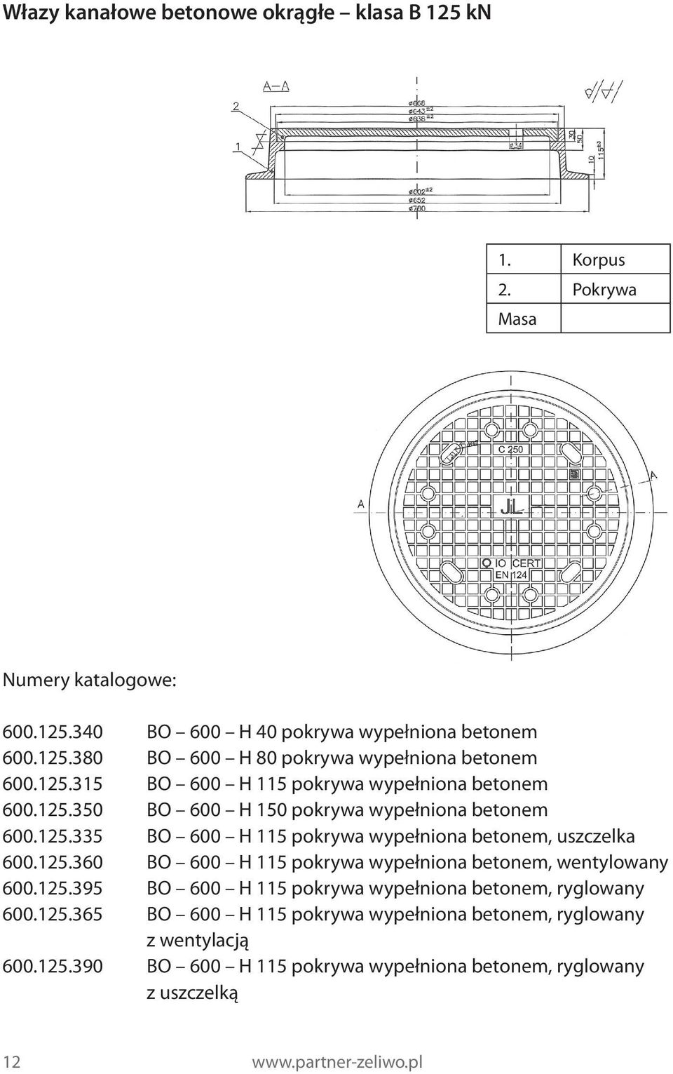 125.360 BO 600 H 115 pokrywa wypełniona betonem, wentylowany 600.125.395 BO 600 H 115 pokrywa wypełniona betonem, ryglowany 600.125.365 BO 600 H 115 pokrywa wypełniona betonem, ryglowany z wentylacją 600.