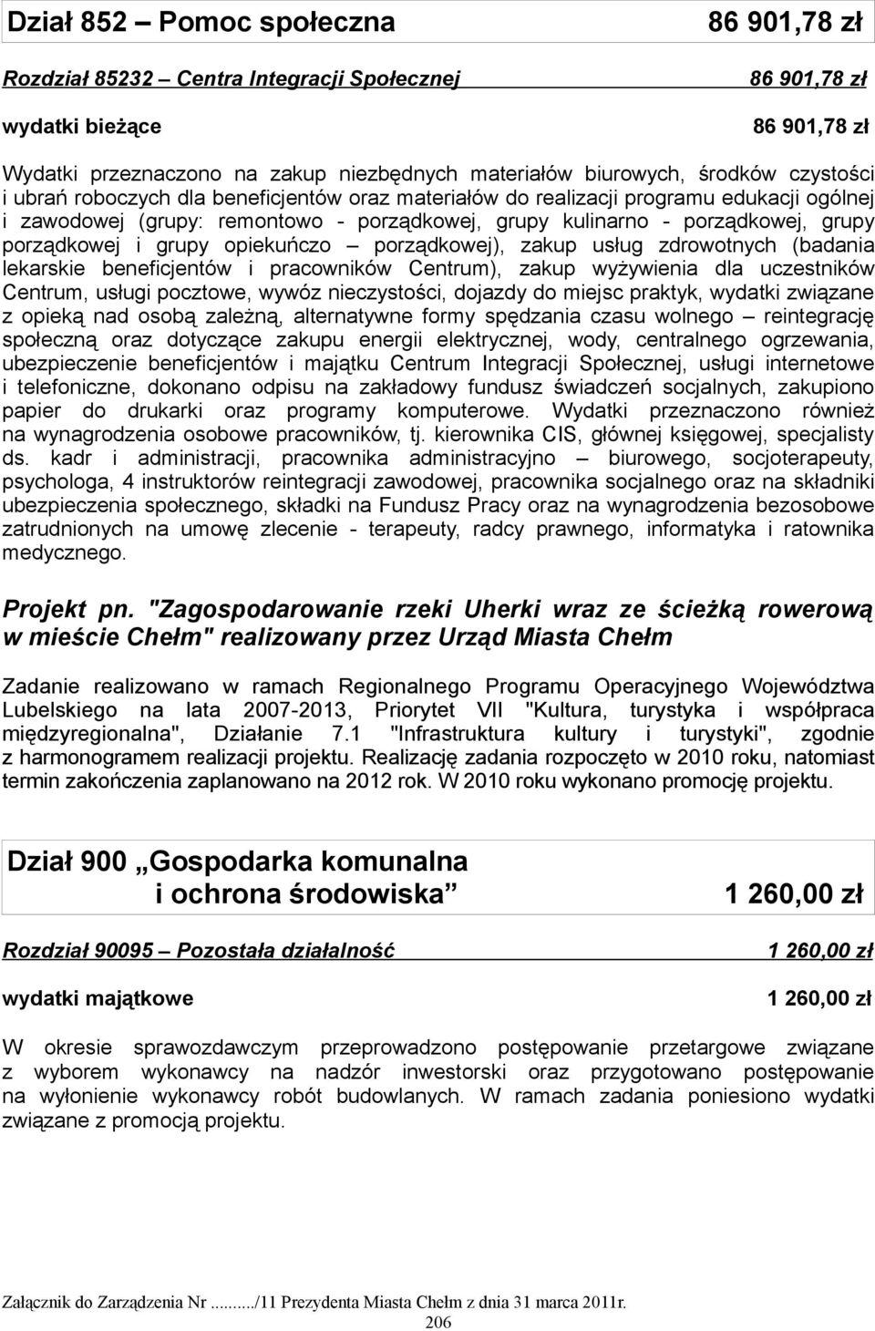 porządkowej), zakup usług zdrowotnych (badania lekarskie beneficjentów i pracowników Centrum), zakup wyżywienia dla uczestników Centrum, usługi pocztowe, wywóz nieczystości, dojazdy do miejsc