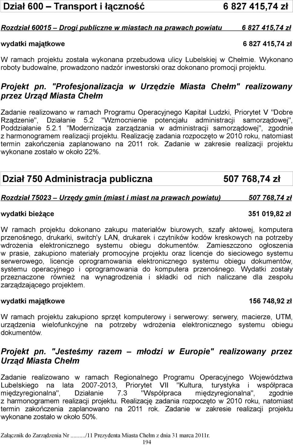 "Profesjonalizacja w Urzędzie Miasta Chełm" realizowany przez Urząd Miasta Chełm Zadanie realizowano w ramach Programu Operacyjnego Kapitał Ludzki, Priorytet V "Dobre Rządzenie", Działanie 5.