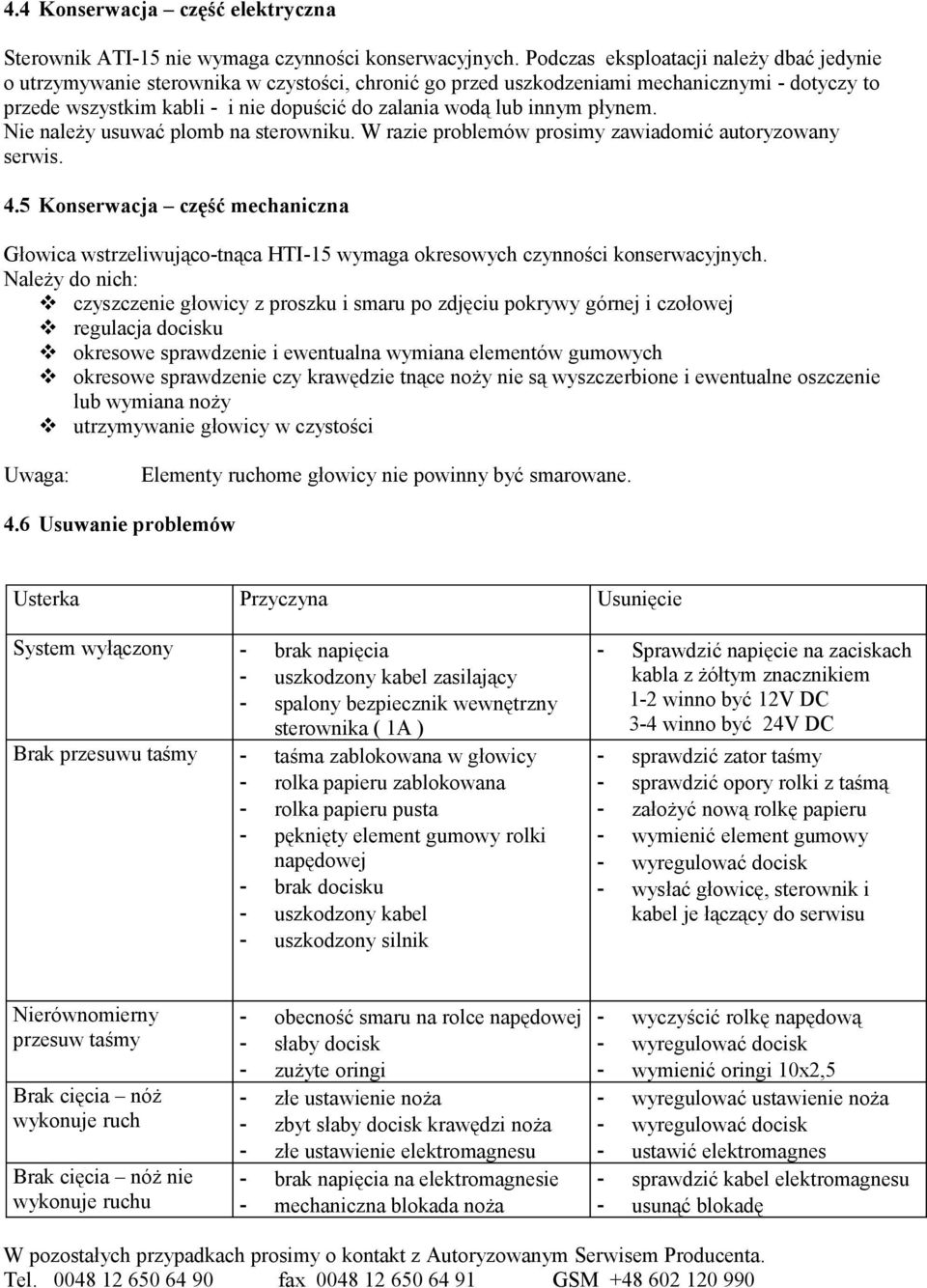 płynem. Nie należy usuwać plomb na sterowniku. W razie problemów prosimy zawiadomić autoryzowany serwis. 4.