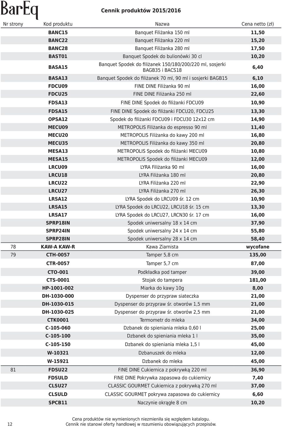 FDSA13 FINE DINE Spodek do filiżanki FDCU09 10,90 FDSA15 FINE DINE Spodek do filiżanki FDCU20, FDCU25 13,30 OPSA12 Spodek do filiżanki FDCU09 i FDCU30 12x12 cm 14,90 MECU09 METROPOLIS Filiżanka do