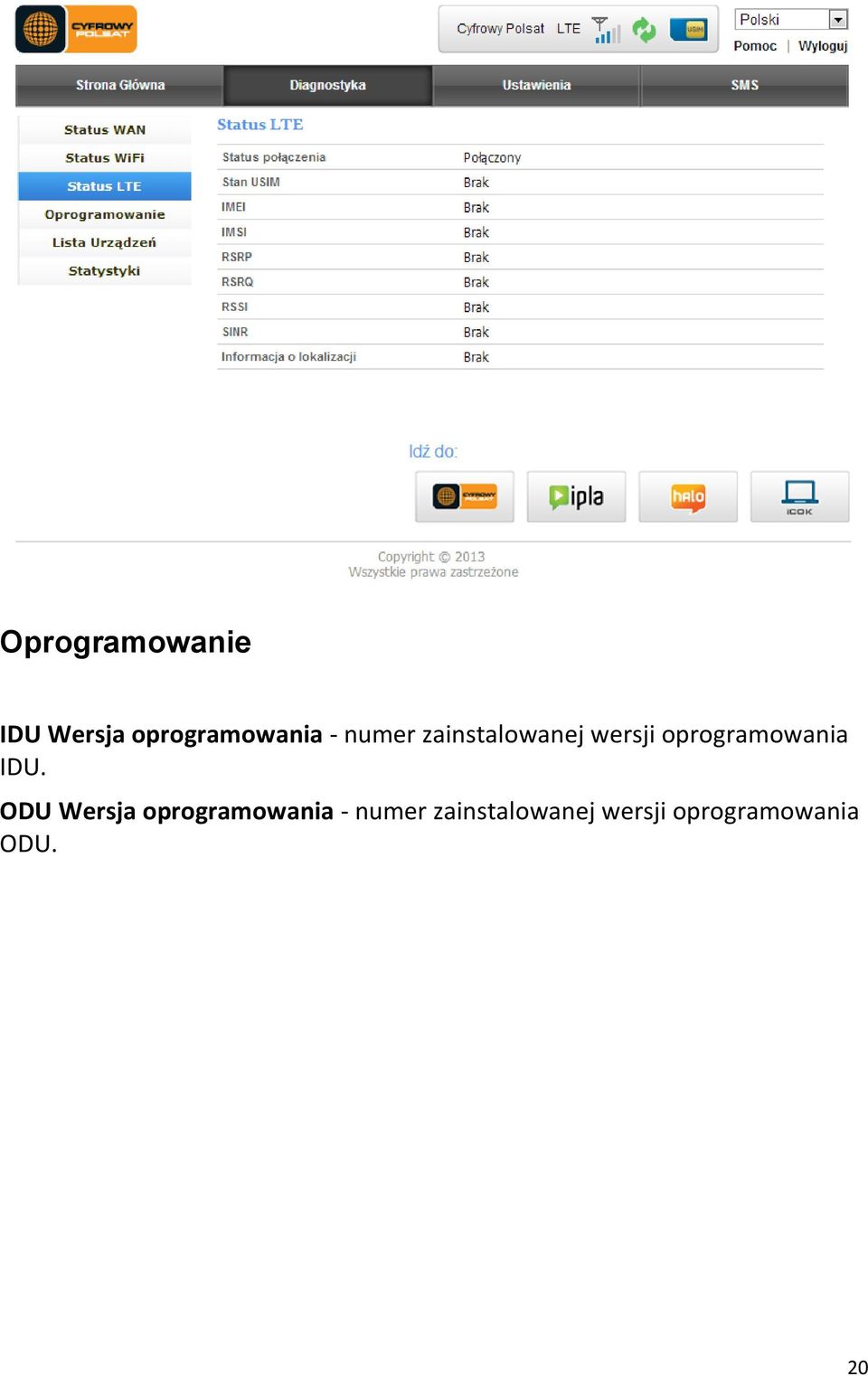 IDU. ODU Wersja oprogramowania -  ODU. 20