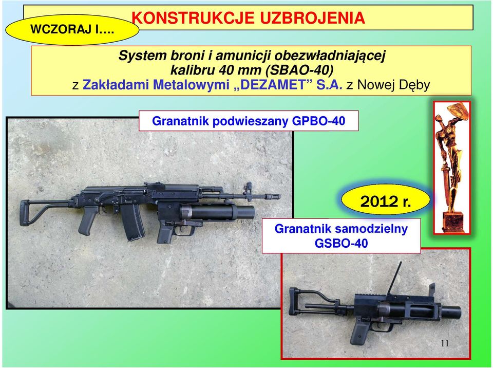 obezwładniającej kalibru 40 mm (SBAO-40) z Zakładami