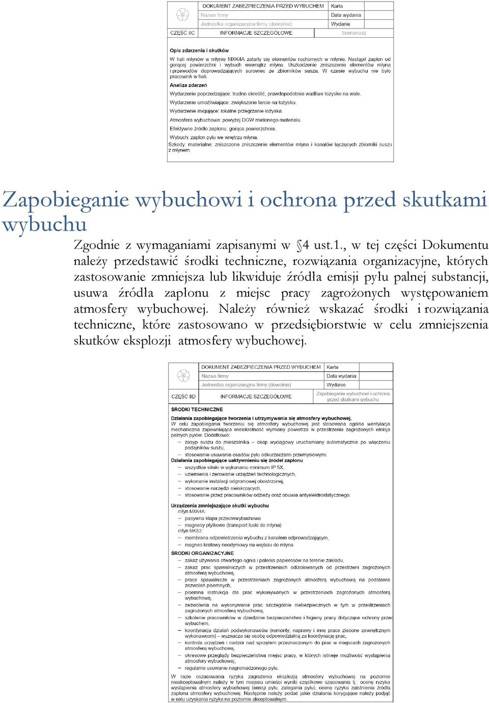 likwiduje źródła emisji pyłu palnej substancji, usuwa źródła zapłonu z miejsc pracy zagrożonych występowaniem atmosfery