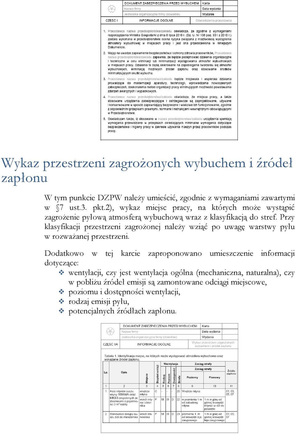 Przy klasyfikacji przestrzeni zagrożonej należy wziąć po uwagę warstwy pyłu w rozważanej przestrzeni.