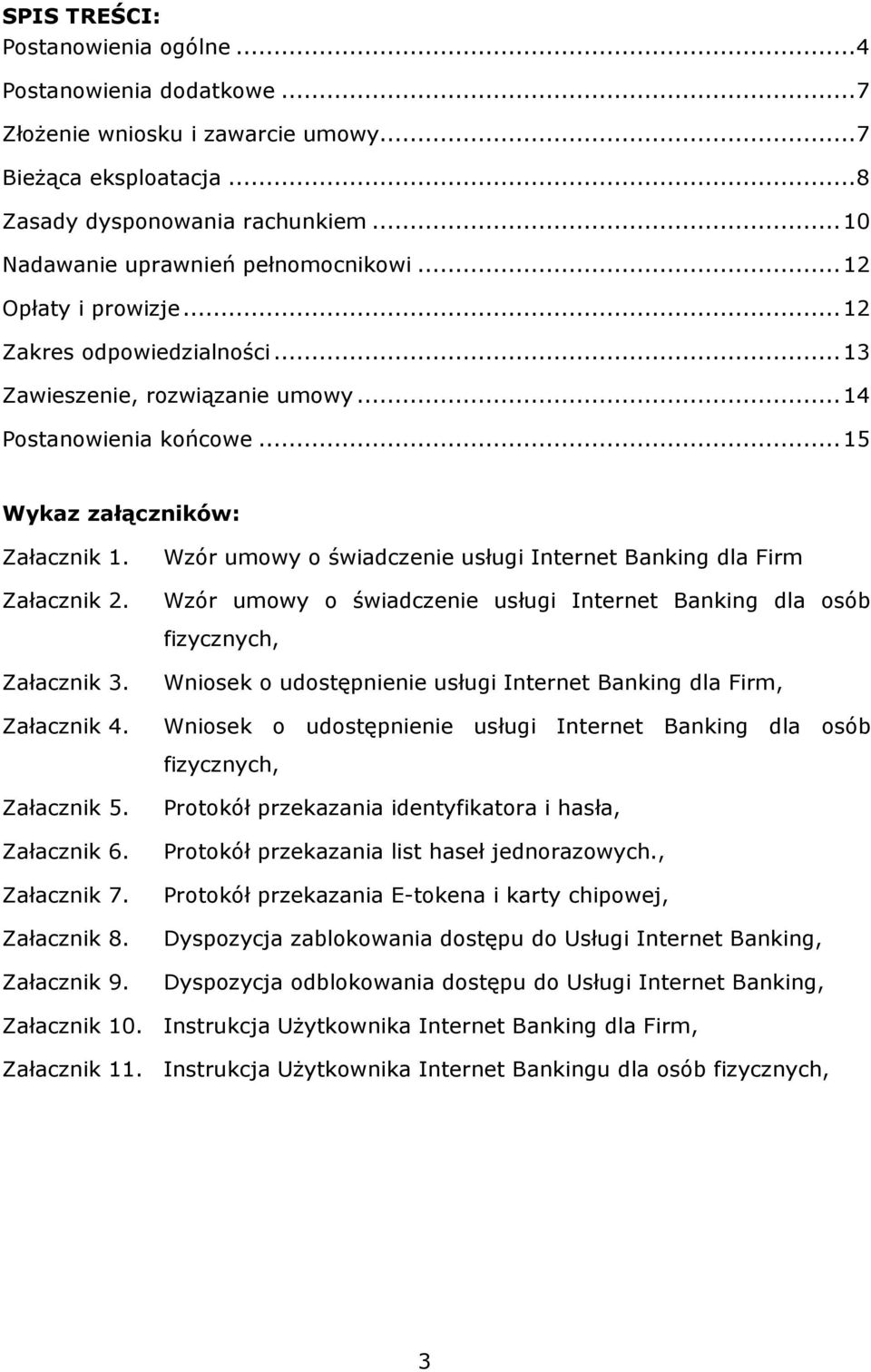 Załacznik 2. Wzór umowy o świadczenie usługi Internet Banking dla Firm Wzór umowy o świadczenie usługi Internet Banking dla osób fizycznych, Załacznik 3. Załacznik 4.