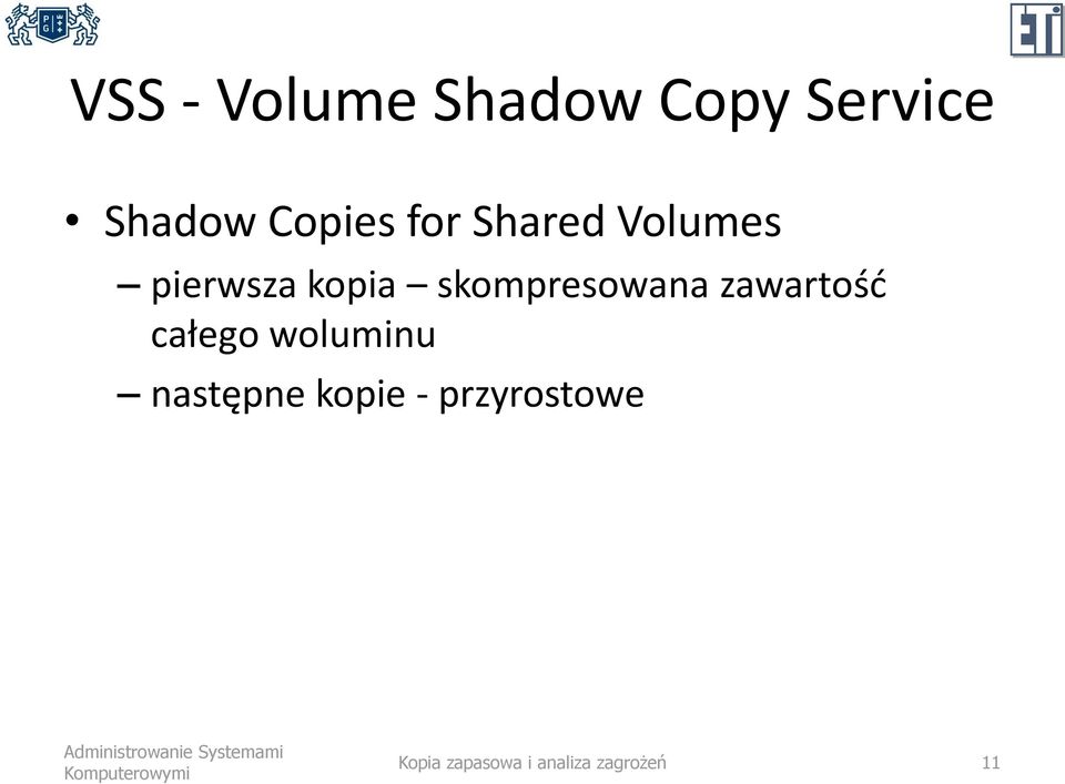 skompresowana zawartość całego woluminu