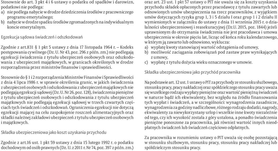 środków zgromadzonych na indywidualnym koncie emerytalnym. Egzekucja sądowa świadczeń i odszkodowań Zgodnie z art.831 1 pkt 5 ustawy z dnia 17 listopada 1964 r. Kodeks postępowania cywilnego (Dz. U.